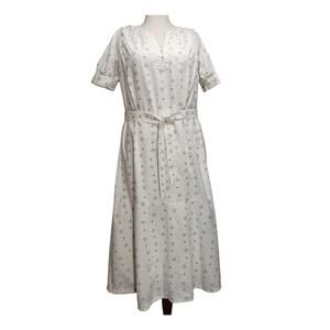 LOFT Short Sleeve Belted Maxi Dress Micro Geo Print Neutral Ankle Length